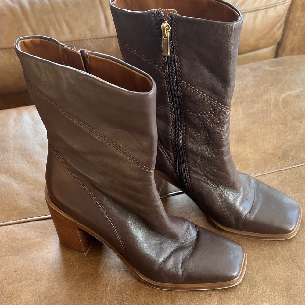 Franco Sarto Dark Brown Leather Heeled Boots